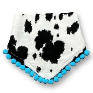 Louadore Feelin' MOO-dy Cow Print Pom Pom Dog Bandana Black & White